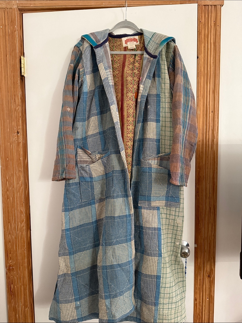 Blue Plaid Hooded Trench Coat